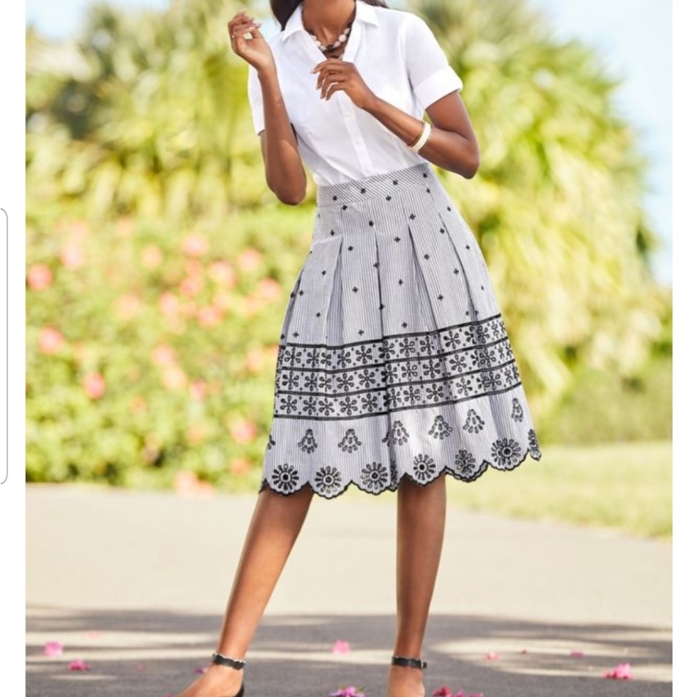 Talbots pleated eyelet striped skirt